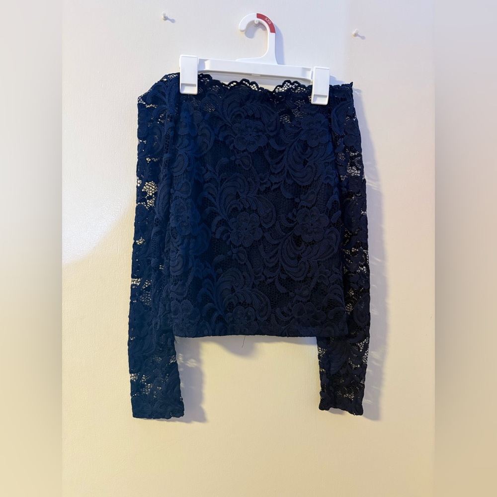 Elegant Navy Lace Off Shoulder Long Sleeve